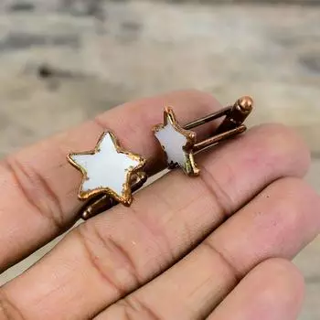 Перламутровые запонки, электроформованные медные запонки, запонки с драгоценными камнями, подарок для мужчин, красивые запонки в виде звезд, дизайнерские украшения ручной работы