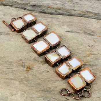 Перламутровый браслет, электроформованный медный браслет, регулируемый браслет-цепочка, ювелирные изделия ручной работы, электроформованный браслет из драгоценных камней для подарка