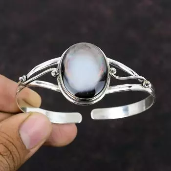 Перламутровый браслет из стерлингового серебра 925 пробы, браслет-манжета, настоящий драгоценный камень, регулируемый браслет, браслет-манжета ручной работы, подарок для мамы, уникальные ювелирные изделия Adjustable