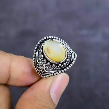 Перламутровый драгоценный камень медное ювелирное кольцо размер 9.5 K5z07