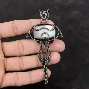 Перламутровый кулон, медная проволочная обертка, стильный кулон ручной работы, драгоценный камень, медные украшения, подарок на годовщину, проволочная обертка