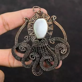 Перламутровый кулон, обернутый медной проволокой, кулон ручной работы из настоящего драгоценного камня, обернутый медной проволокой, ювелирное изделие, кулон в виде осьминога, подарок на помолвку