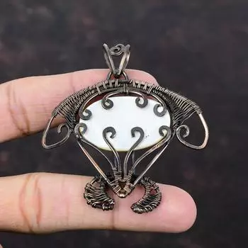 Перламутровый кулон, обернутый медной проволокой, кулон ручной работы, медные украшения, кулон в виде черепахи, обернутый проволокой, драгоценные камни, подарок для нее