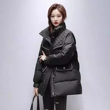 Перламутровый маленький аромат темперамент пуховик женский талия и тонкий дизайн чувство перламутровая инкрустация куртка S size 90-60kg белый