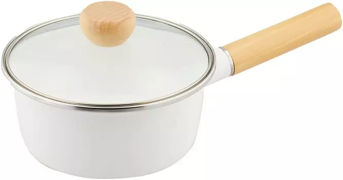 Перламутровый металл Crevia стеклянная крышка эмалированная одинарная кастрюля 16 см белая