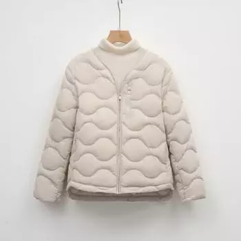 Перо 90 Белый утиный пух Новый национальный стандарт Тонкий V-образный вырез Однотонный простой круглый вырез Теплая женская куртка-пуховик S