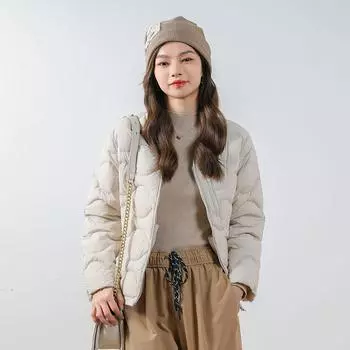 Перо 90 Белый утиный пух Новый национальный стандарт Тонкий V-образный вырез Однотонный простой круглый вырез Теплая женская куртка-пуховик S