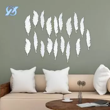 Перо акриловые зеркальные настенные наклейки гостиная спальня общежитие настенные украшения ТВ фон настенные наклейки JM529-Silver
