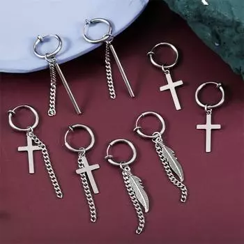 Перо-капелька для ушей, без проколов, одиночные мужские и женские серьги-гвоздики, простые ретро-серьги из титановой стали, корейские украшения для ушей