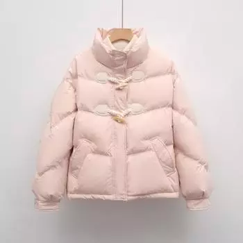 Перо Новая короткая свободная вельветовая куртка-хлеб куртка с воротником-стойкой роговая пряжка пуховик женский S белый