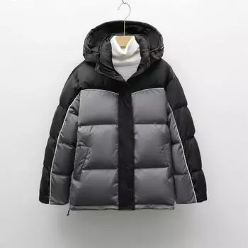 Перо новый белый утиный пух с капюшоном утолщенный зимний новый дизайн сращивания куртка пуховик женский S