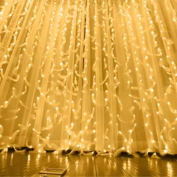 Перо Открытый Занавес Фея Строка Свет Висячие Партии Окна Сад Декор 3x2M теплый белый