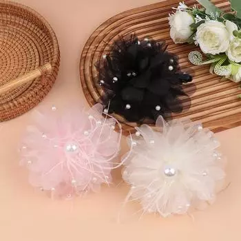 Перо сетка цветок волос коготь темперамент жемчуг заколка для волос элегантный головной убор аксессуары для волос чёрный