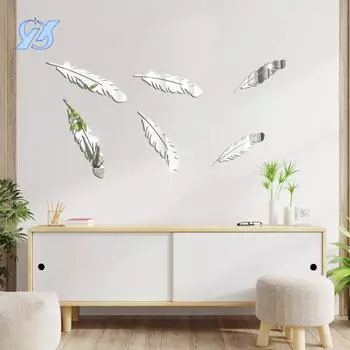 Перо зеркало трехмерные настенные наклейки акриловые самоклеящиеся декоративные настенные наклейки для спальни