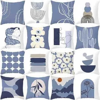 Персиковая кожа Печать Домашняя Ткань Диван Подушка Чехол Подушка Северный Синий Фиолетовый Абстрактная Геометрическая Наволочка 40x40cm