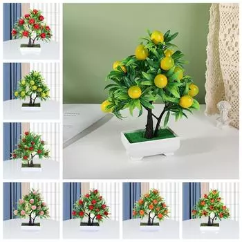 Персиковое/перцовое дерево/апельсин/клубника Искусственное фруктовое растение в горшке Апельсиновое дерево Бонсай Сад 5