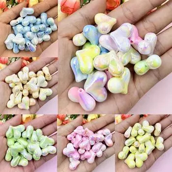 Персиковое сердце, акрил с отверстием, 20 шт., аксессуары для бисероплетения «сделай сам», креативный материал ручной работы, цепочка для телефона, изготовление красочных сияющих легких свободных бусин, бусин синий