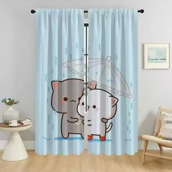 Персиковые шторы Mochi Cat от комаров для гостиной, оконные шторы, затемняющие шторы, 2 шт., кухонная камера W50xH70cmx2pcs-CL