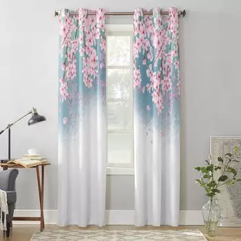 Персиковый цвет, акварельные цветочные оконные шторы для гостиной, роскошные занавески для спальни, кухонные шторы, шторы 135W x 60H(cm) x1