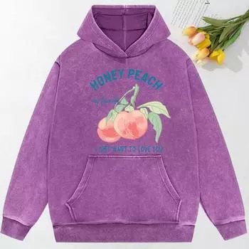 Персиковый мед Я просто хочу любить тебя Иллюстрация Принт Толстовка с капюшоном с эффектом снежной стирки Женская уличная мода Хлопковая толстовка M