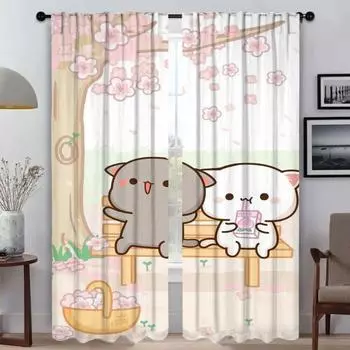 Персиковый моти кот затемняющие шторы для комнаты 2 панели шторы для спальни украшение на Хэллоуин перегородка домашний интерьер шторы W50xH70cmx2pcs-CL
