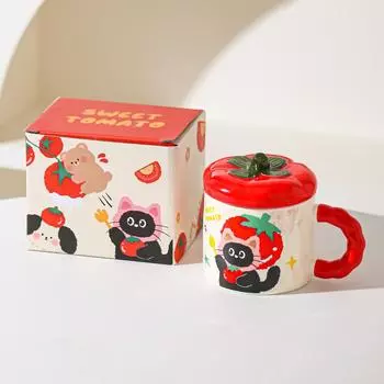 Persimmon Ruyi Ceramic Mug Cute Water Cup High Precision Birthday Gift Cup with Lid Coffee Cup Breakfast Cup 301-400ml