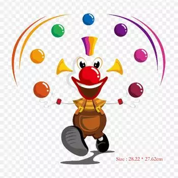 Personajes De Circo Animados жонглирующий клоун, утюг с термопереносной печатью, виниловые нашивки, наклейки для одежды, аппликации «сделай сам», моющиеся нашивки