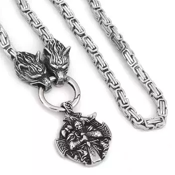 Персональное ожерелье из нержавеющей стали с головой волка викинга Одина с портретом вороны, ожерелье, мужские ювелирные изделия из нержавеющей стали 80