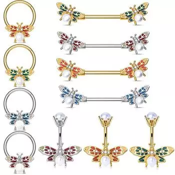 Персональные ювелирные изделия для проколов, несколько разноцветных жемчужных бабочек, носовые кольца, пупочное кольцо, молочное кольцо
