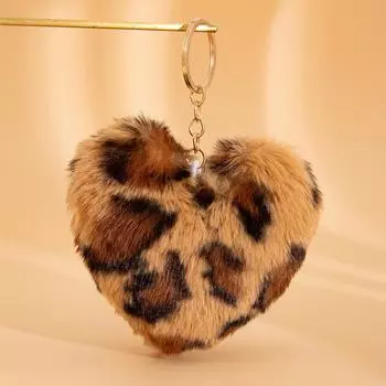 Personalised DIY Leopard Heart Pendant Keychain Niche Peach Heart Hairball Bag Charms Fashion Retro Spice Girl Style Women s Accessories фиолетовый