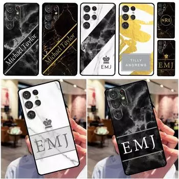 Personalised Name Custom Marble Initial Case For Samsung Galaxy S22 Ultra S21 S20 FE S9 S10 Note 10 Plus 20 Ultra Full Cover Galaxy S20 Plus