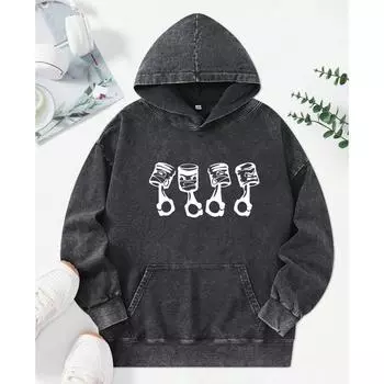Personality 4 Handcuffs Print Washed Hoody Women Casual Street Pullover Autumn Fashion Hoodies Cotton Clothes M
