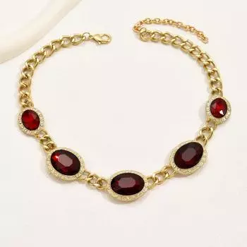 Personality exaggerated necklace femininity glass ruby collarbone chain geometric shape niche versatile necklace