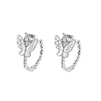 Personality Hollow Zircon Butterfly Ear Buckle Female Douyin Xiaohongshu Ins Cold Wind Temperament Twisting Rope Ear Hole Earrings Copper