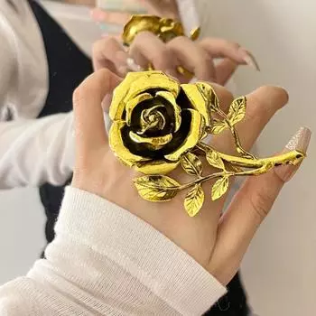 Personality Metal Rose Flower Rings Geometric Large Open Rings Vintage Exaggerated Rings Dating золотой