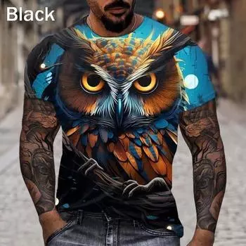 Футболка с принтом в виде совы 3D, крутая мужская модная футболка с короткими рукавами, забавные топы с круглым вырезом и изображением животных S бежевый
