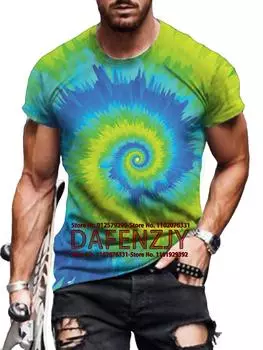 Футболки мужские повседневные с принтом «тай-дай», весенняя одежда, футболки, свободные топы с коротким рукавом, футболки для мальчиков 6XL, винтажные для мужчин S золотой