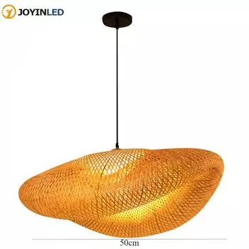 Персонализация Современный дизайн Натуральный бамбуковый плетеный ручной работы ротанговый кухонный подвесной светильник 50 см плетеный домашний декор 6000K