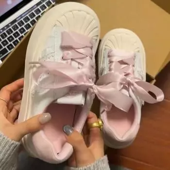 Персонализированные повседневные женские туфли, весенние новые милые белые туфли с круглым носком и толстой подошвой из ракушки 35