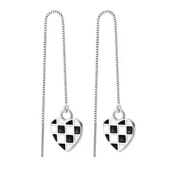 Персонализированные серьги-гвоздики Checkerboard Love Earline для женщин, персикового сердца, милые и классные малышки Ins Style Advanced Sense, черно-белые серьги-гвоздики