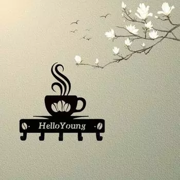 Personalized Coffee Bar Metal Wall Art: Durable Wall-Mount Hook for Coffee Time, Cafe Decor, and Coffee Bar Sign. Stylish чёрный