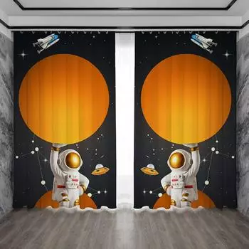 Персонализированный креативный узор астронавта, высокие затемняющие шторы, технология Sense, звездное небо, космическая затеняющая драпировка для спальни W55 X H120cm X 2&HOOK