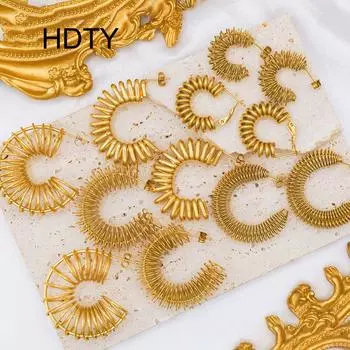 Personalized creative design stainless steel spring earrings plated with 18k gold exaggerated irregular line earrings