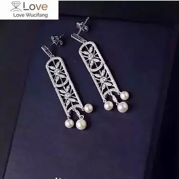 personalized fashion zircon window flower pearl hollow earrings female Crystal from Austrian Fit Wedding Party