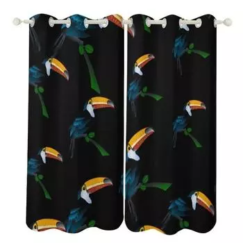 Персонализированные шторы с фламинго, затемняющие шторы с пальмовыми листьями, шторы с туканами и фламинго для детей, девочек, мальчиков, взрослых, оконные шторы W55 X H120cm X 2&HOOK