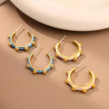 Personalized flower C-shaped earrings exquisite earrings синий
