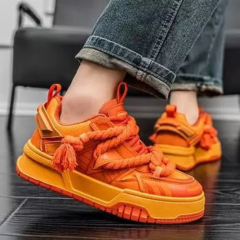 Personalized hemp rope strap board shoes men s trendy bright color youth casual bread shoes platform student sports shoes 39 оранжевый