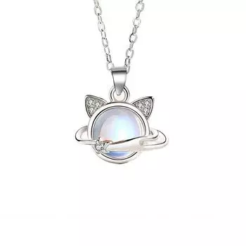 Personalized Interstellar Cat Stud Earrings Necklace Set Female Cute Sweet Kitten Advanced Sense Collarbone Chain Moon Cat Earrings