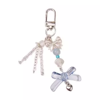 Personalized Keychain with Handmade Bowknot Heart Charm Chic Beaded Bear/Bowknot Keyring Accessory for Car Key and Purse A