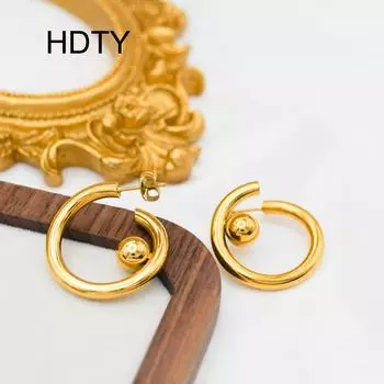 Personalized niche design gold beads open temperament earrings titanium steel plated 18k gold fashionable earrings золотой